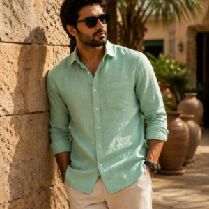 premium pastel mint-green linen shirt