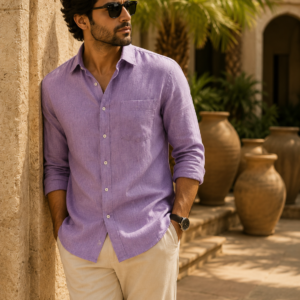 premium lavender-purple linen shirt