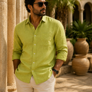premium lime-green linen shirt