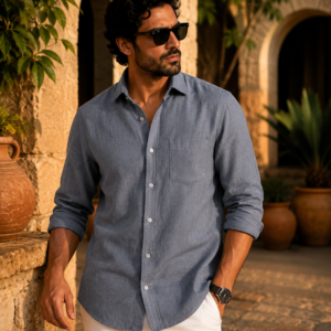 Premium slate-grey linen shirt
