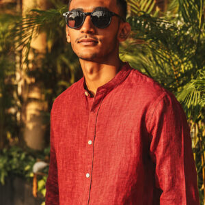 Crimson Coral Red linen