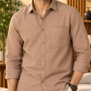 Muted Warm Taupe Brown Cotton Shirt